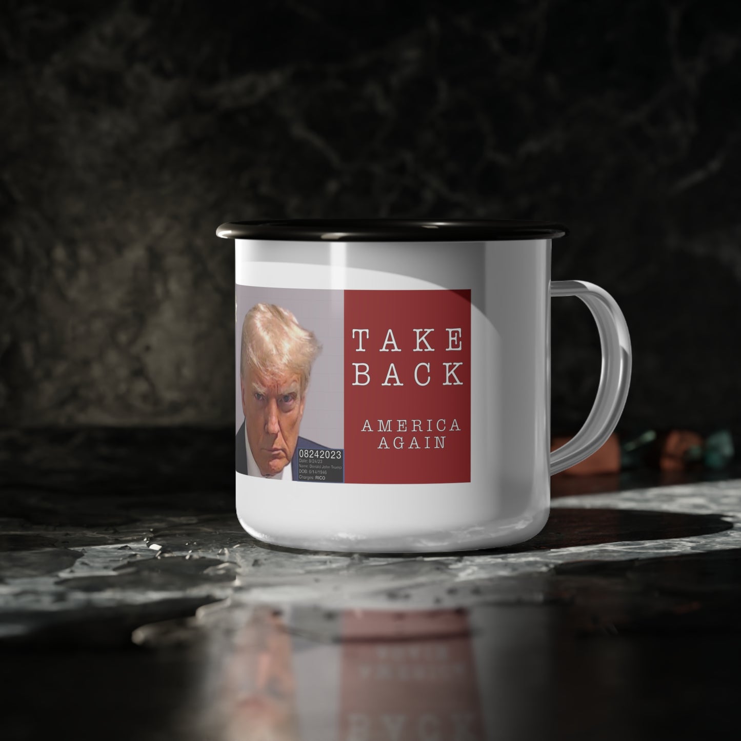 "Trumped Up Mug: Sip and Smirk with History's Twist!" 12oz  Enamel Camp Cup